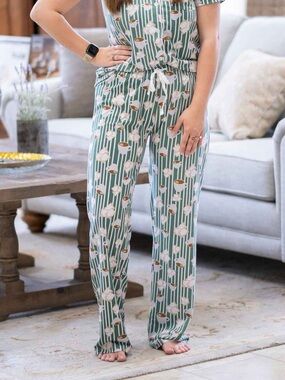 The Royal Standard Beignet Drawstring Waist Striped Pajama Pants Green M